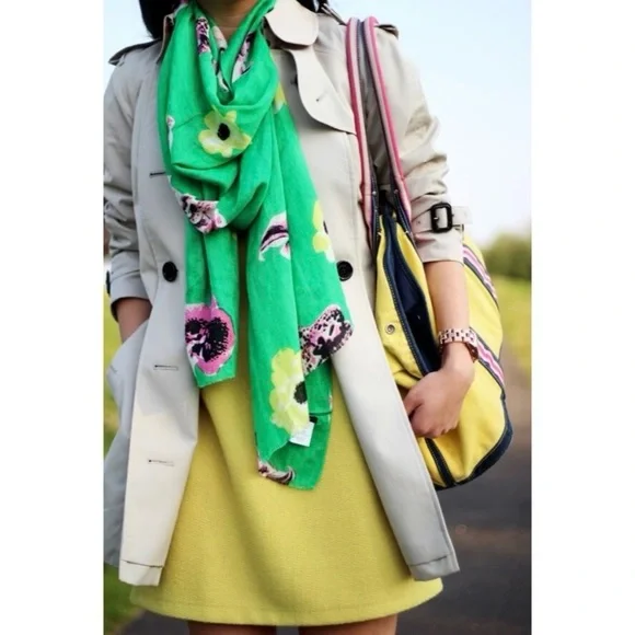 J. Crew Punk Floral Scarf Printed Linen Green - Picture 2 of 5